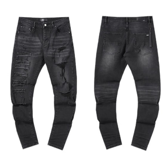Black Washed Denim Jeans with Embossed AMIRI Logo and Distressing